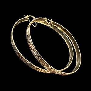 Intricate Hoop Earrings Silver Gold and Rose gold tones Etched details Oversized